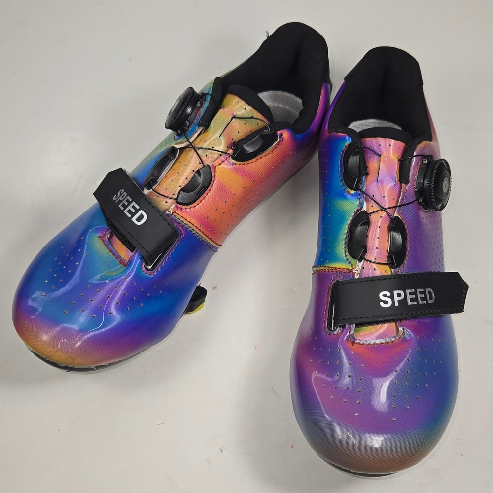 Speed Iridescent Rainbow Road Cycling Shoes with Cleats Rotary Dial Mens 7.5‎